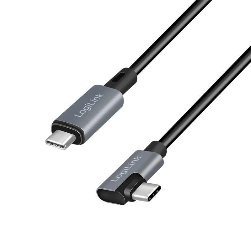 CABLU alimentare si date LOGILINK, pt. smartphone, USB 2.0, USB Type-C (T) la USB Type-C (T) la 90 grade, 1m, PD 100W, 2 x ecranat, plastic, negru, "CU0182"