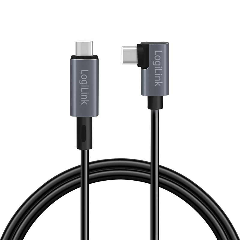 CABLU alimentare si date LOGILINK, pt. smartphone, USB 2.0, USB Type-C (T) la USB Type-C (T) la 90 grade, 1m, PD 100W, 2 x ecranat, plastic, negru, "CU0182"