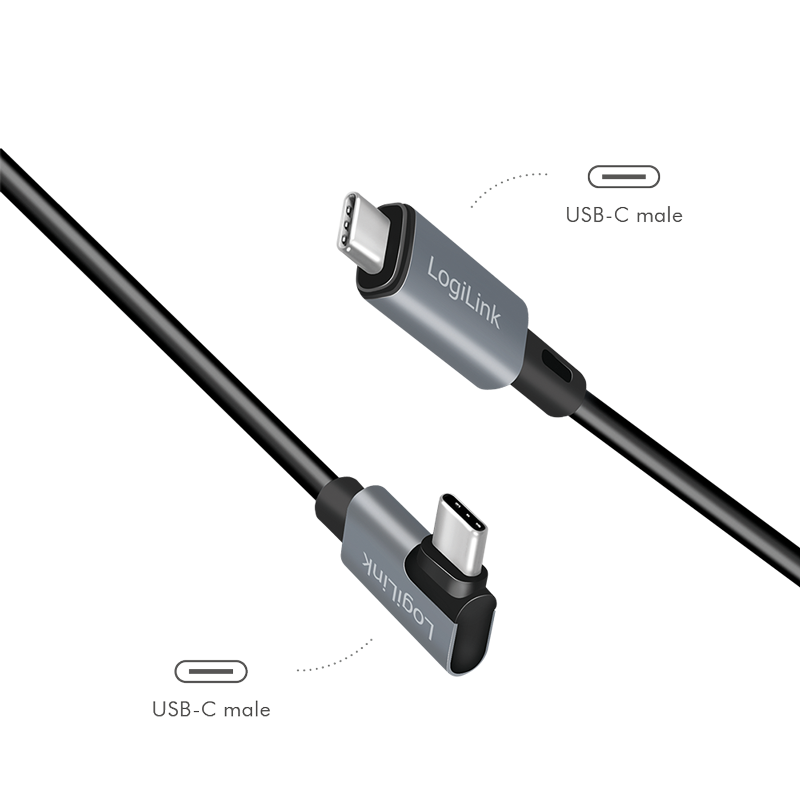 CABLU alimentare si date LOGILINK, pt. smartphone, USB 2.0, USB Type-C (T) la USB Type-C (T) la 90 grade, 1m, PD 100W, 2 x ecranat, plastic, negru, "CU0182"