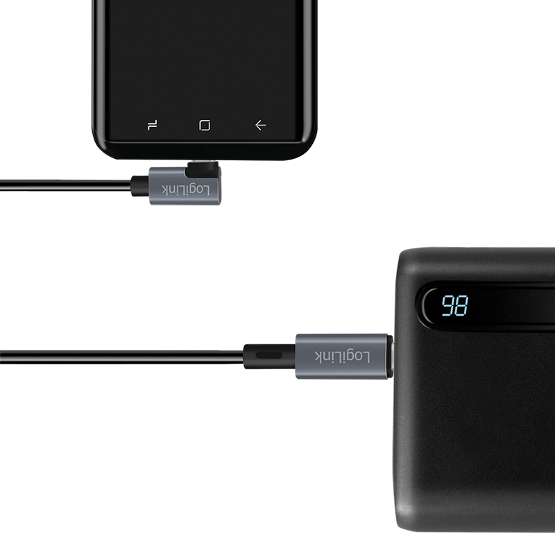 CABLU alimentare si date LOGILINK, pt. smartphone, USB 2.0, USB Type-C (T) la USB Type-C (T) la 90 grade, 1m, PD 100W, 2 x ecranat, plastic, negru, "CU0182"