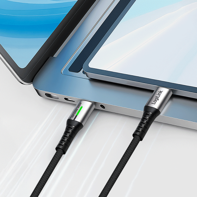 CABLU alimentare si date LOGILINK, pt. smartphone, USB 3.2, USB Gen Type-C (T) la USB Type-C (T), 0.5m, PD 240W, 3 x ecranat, 4K/60Hz, 20Gbps, LED, metal, negru, "CU0441"