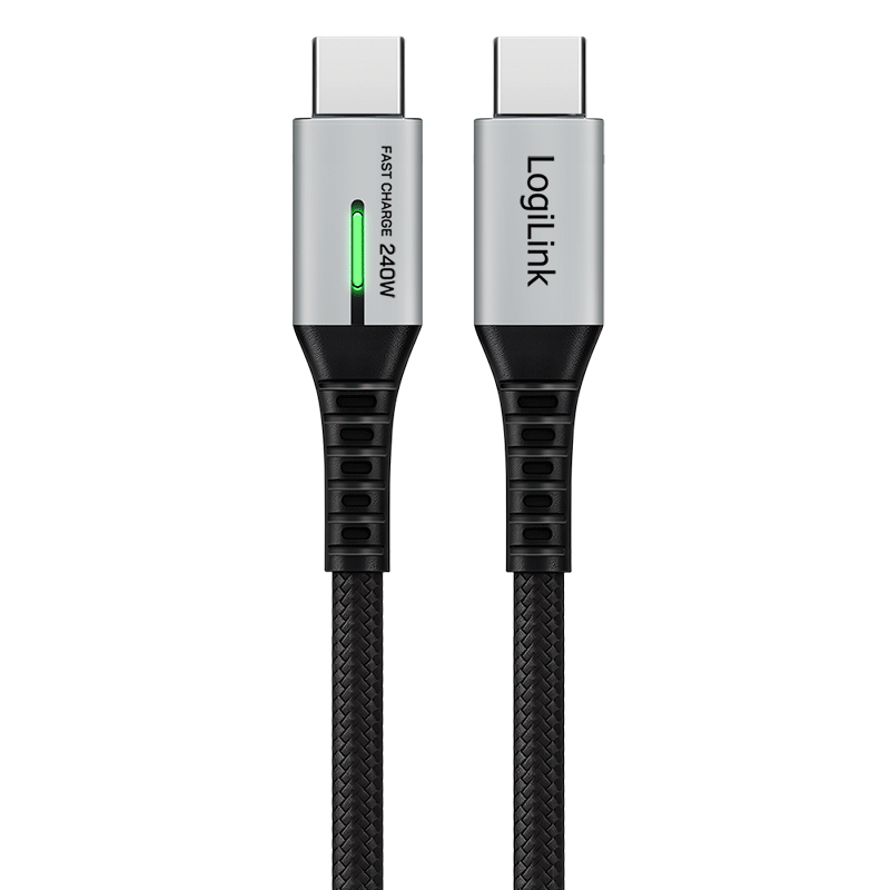 CABLU alimentare si date LOGILINK, pt. smartphone, USB 3.2, USB Gen Type-C (T) la USB Type-C (T), 0.5m, PD 240W, 3 x ecranat, 4K/60Hz, 20Gbps, LED, metal, negru, "CU0441"