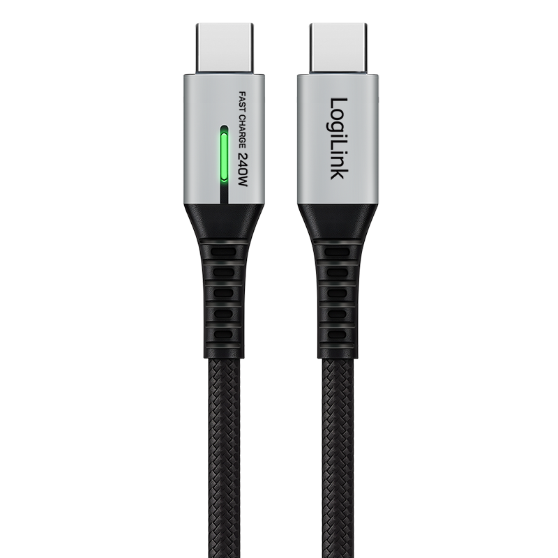 CABLU alimentare si date LOGILINK, pt. smartphone, USB 3.2, USB Gen Type-C (T) la USB Type-C (T), 2m, PD 240W, 3 x ecranat, 4K/60Hz, 20Gbps, LED, metal, negru, "CU0444"