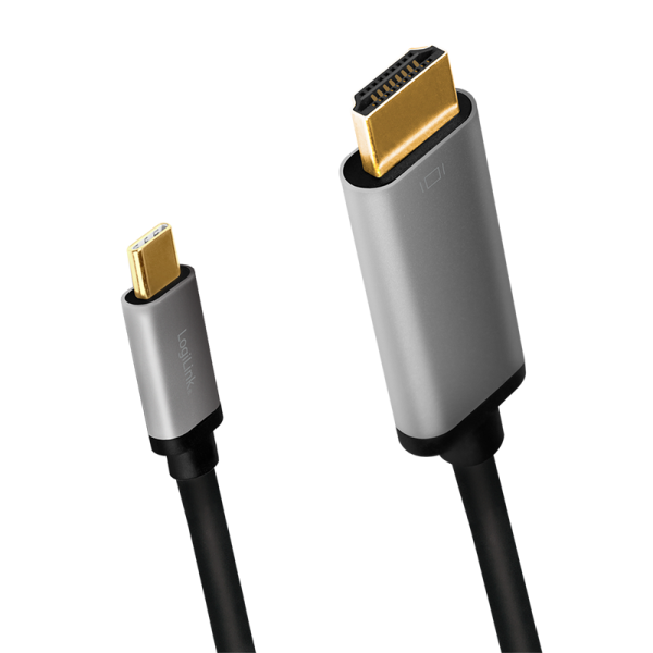 CABLU video LOGILINK, adaptor USB 3.1 Type-C (T) la HDMI (T), 1.8m, rezolutie maxima 4K UHD (3840 x 2160) la 60 Hz, conectori auriti, aluminiu, dublu ecranaj, negru-gri, "CUA0101"