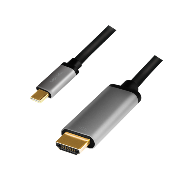CABLU video LOGILINK, adaptor USB 3.1 Type-C (T) la HDMI (T), 1.8m, rezolutie maxima 4K UHD (3840 x 2160) la 60 Hz, conectori auriti, aluminiu, dublu ecranaj, negru-gri, "CUA0101"