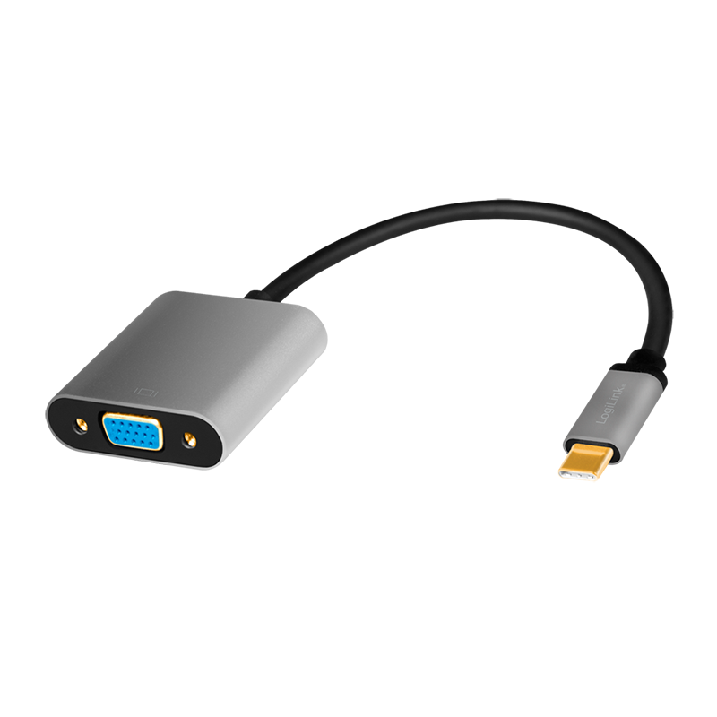 Adaptor video Logilink, adaptor USB-C (T) la VGA (M), 0.15m, conectori auriti, rezolutie maxima Full HD (2048 x 1536), aluminiu, dublu ecranaj, negru-gri, 