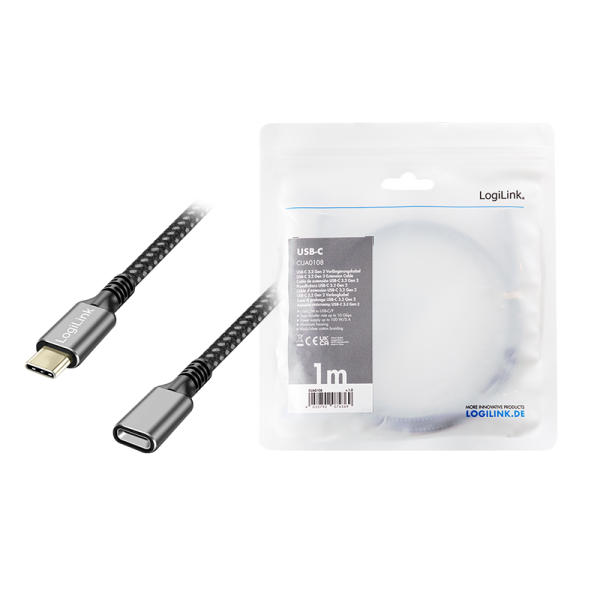 Cablu alimentare si date LOGILINK, pt. smartphone, USB 3.2, USB Gen Type-C (T) la USB Type-C (M), 1m, PD 100W, 2 x ecranat, aluminiu, negru&gri, 
