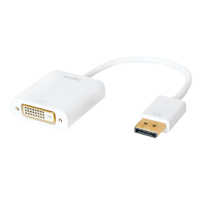 CABLU video LOGILINK, adaptor DisplayPort (T) 1.1 la DVI-D DL (M), 0.15m, conectori auriti, rezolutie maxima Full HD (2560 x 1600) la 60 Hz, plastic, dublu ecranaj, alb, "CV0058B"