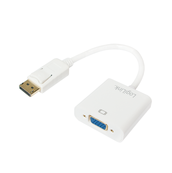 Cablu video Logilink, adaptor DisplayPort (T) 1.1 la VGA (M), 0.15m, conectori auriti, rezolutie maxima Full HD (1920 x 1200) la 60 Hz, plastic, dublu ecranaj, alb, 