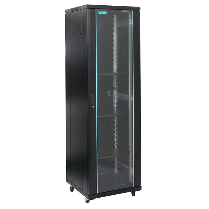 CABINET 19" SPACER 27U 600x800mm, de podea, Flatpack (dezasamblat), Negru usa sticla cu blocare, panouri laterale detasabile, otel 2mm, sarcina maxima 1000Kg, "SPCN-27U-800-BK-03"