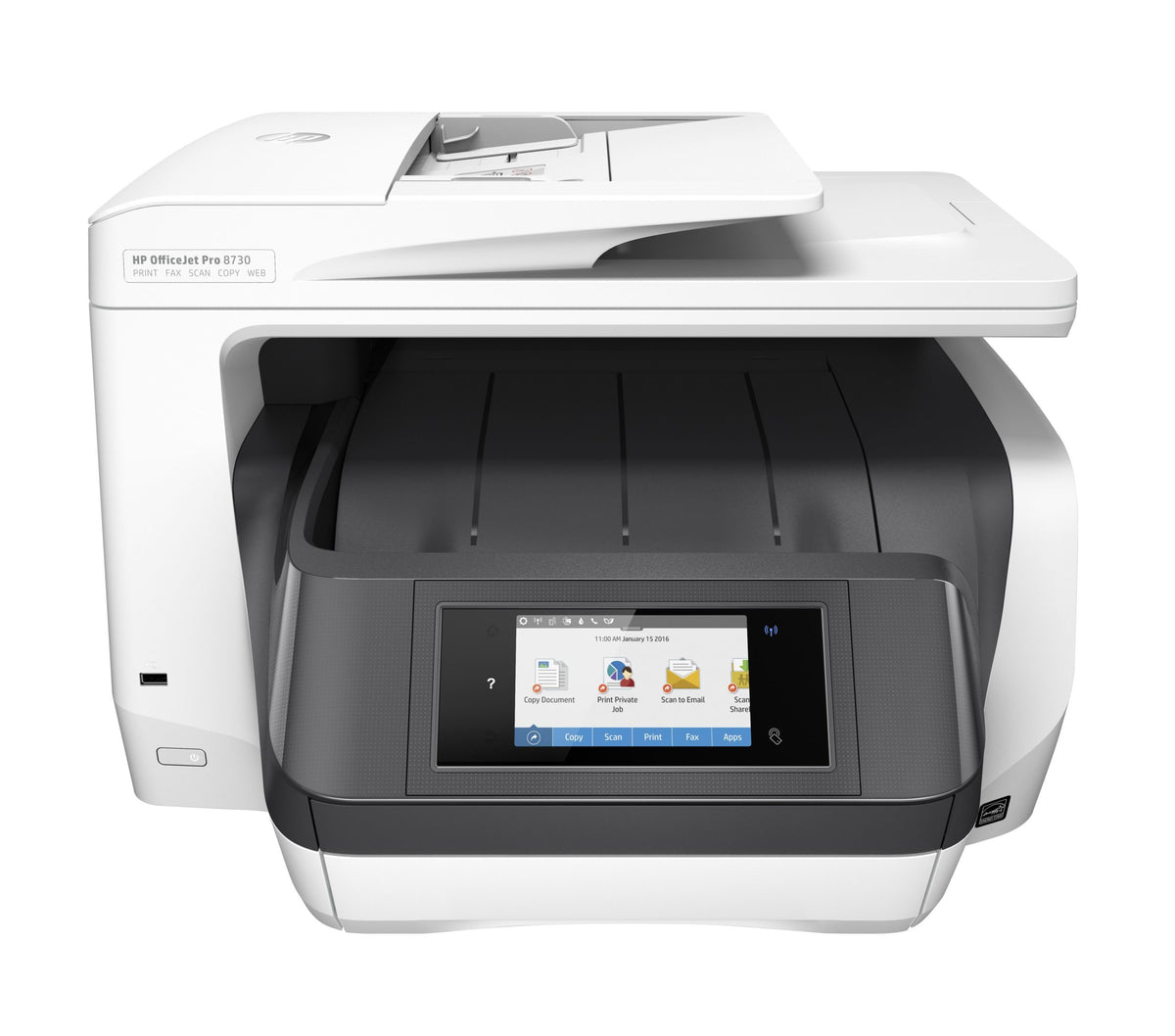 Multifunctional Inkjet Color HP OfficeJet Pro 8730 e AIO,A4,Functii:Impr|Scan|Cop|Fax,Vit Print Mono:24ppm,Vit Print color:20ppm,Conectiv:USB|Ret|WiFi,Duplex:Da,ADF:ADF 