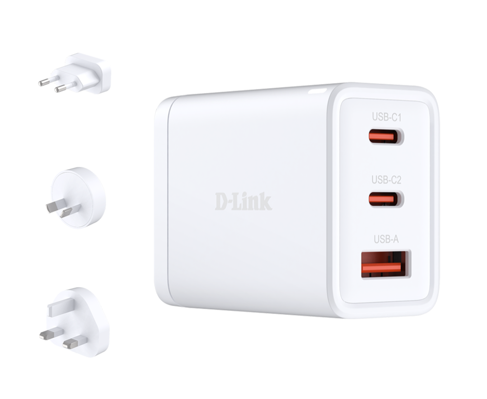 INCARCATOR retea D-Link, Quick Charge GaN PD 3.0, 65W, 2 x USB Type-C 20.0V / 3.25A max, 1 x USB 5V / 3A , alb "DCP-651"