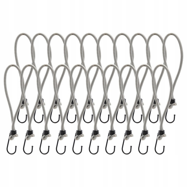 Set 25 bucati elastice pentru fixare prelate sau bannere, cu carlig 25 cm, gri