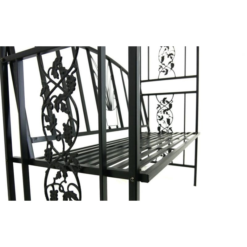 Pergola pentru gradina cu banca, structura metalica solida, 122x58x203 cm, negru