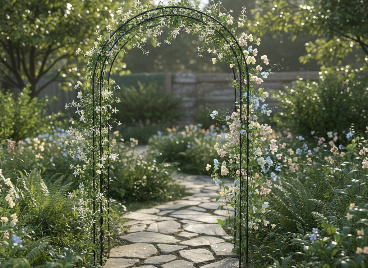 Pergola gradina cu suport pentru plante cataratoare, structura metalica, 130x39x260 cm, negru