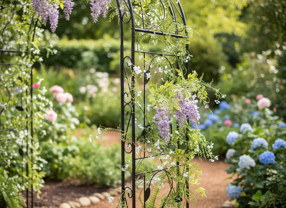 Pergola gradina cu suport pentru plante cataratoare, structura metalica, 130x39x260 cm, negru
