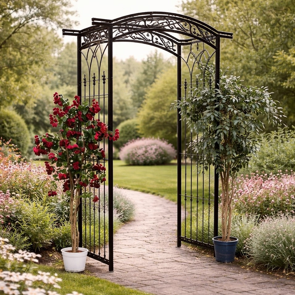 Pergola gradina metalica, suport plante cataratoare, 105x46x215 cm, negru