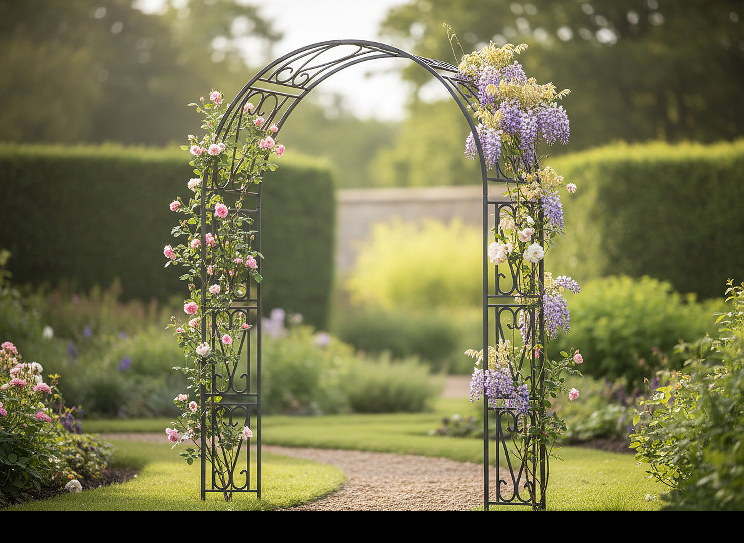 Pergola gradina metalica, suport pentru plante cataratoare, 150x40x250 cm, negru