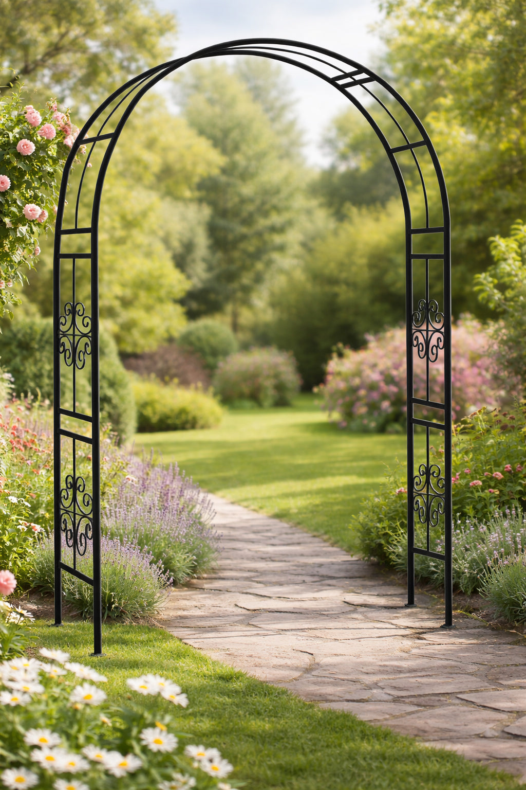 Pergola gradina metalica, suport plante cataratoare, 118x24x220 cm, negru