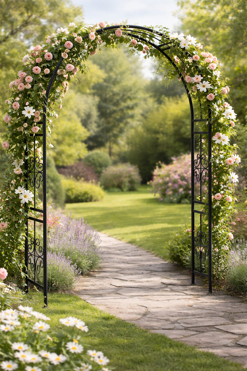 Pergola gradina metalica, suport plante cataratoare, 118x24x220 cm, negru