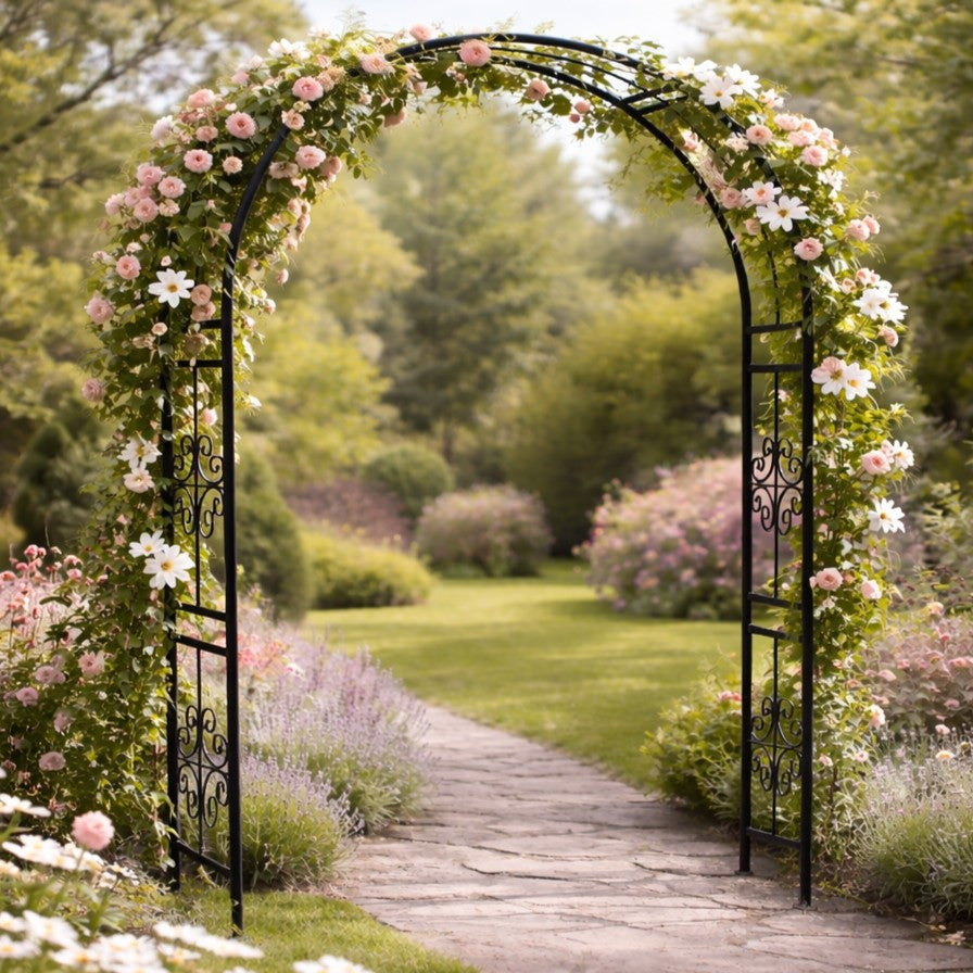 Pergola gradina metalica, suport plante cataratoare, 118x24x220 cm, negru