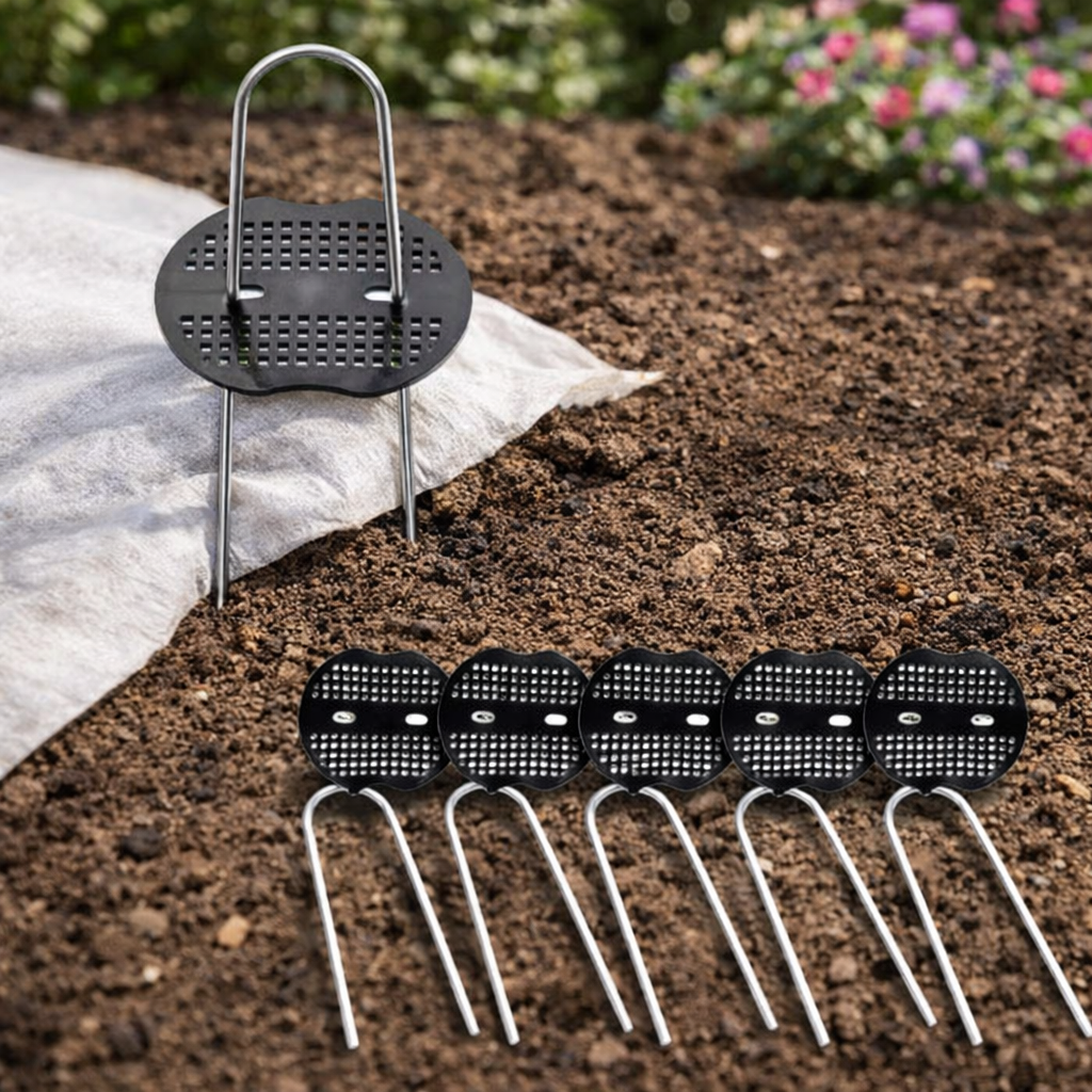 Set 6 cuie cu suport pentru fixare folie de agrotextil sau geotextil, 15 cm