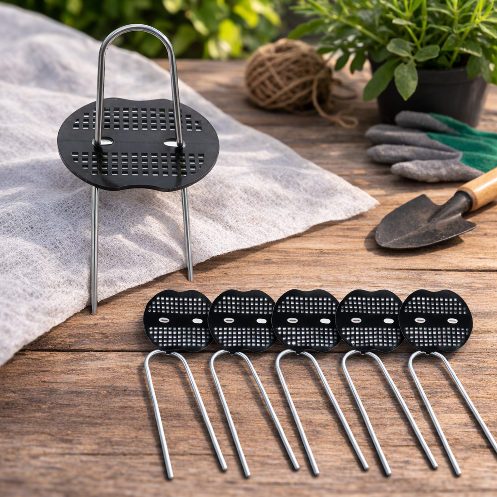 Set 6 cuie cu suport pentru fixare folie de agrotextil sau geotextil, 15 cm