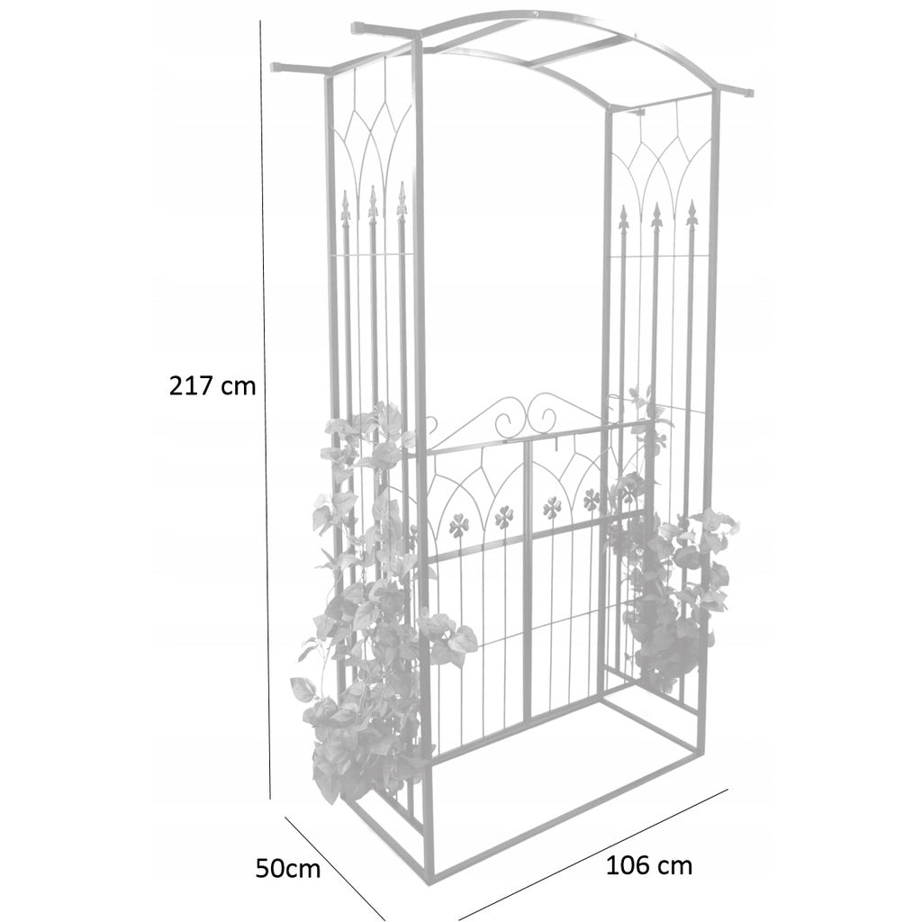 Pergola gradina metalica cu poarta, suport plante cataratoare, 106x50x217 cm, negru