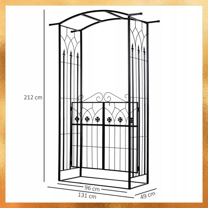 Pergola gradina metalica cu poarta, suport plante cataratoare, 106x50x217 cm, negru