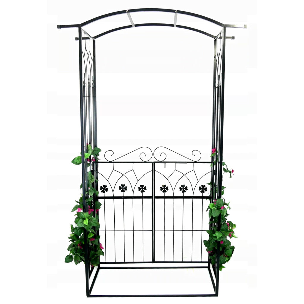 Pergola gradina metalica cu poarta, suport plante cataratoare, 106x50x217 cm, negru