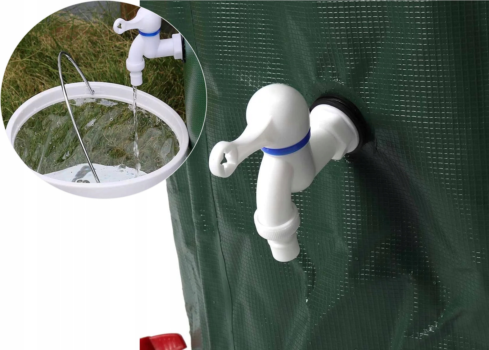 Rezervor apa pluviala 1000 L, pliabil 100x125 cm, cu robinet, filtru si capac cu fermoar, PVC rezistent UV, verde