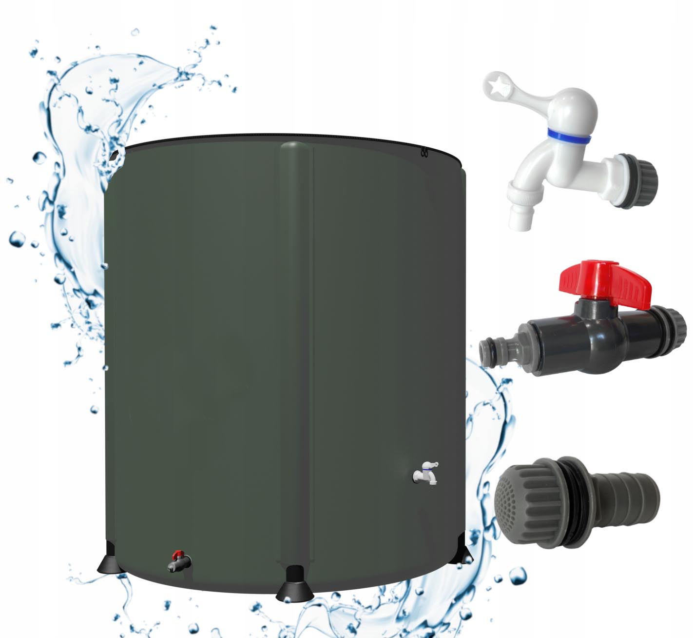 Rezervor apa pluviala 1000 L, pliabil 100x125 cm, cu robinet, filtru si capac cu fermoar, PVC rezistent UV, verde