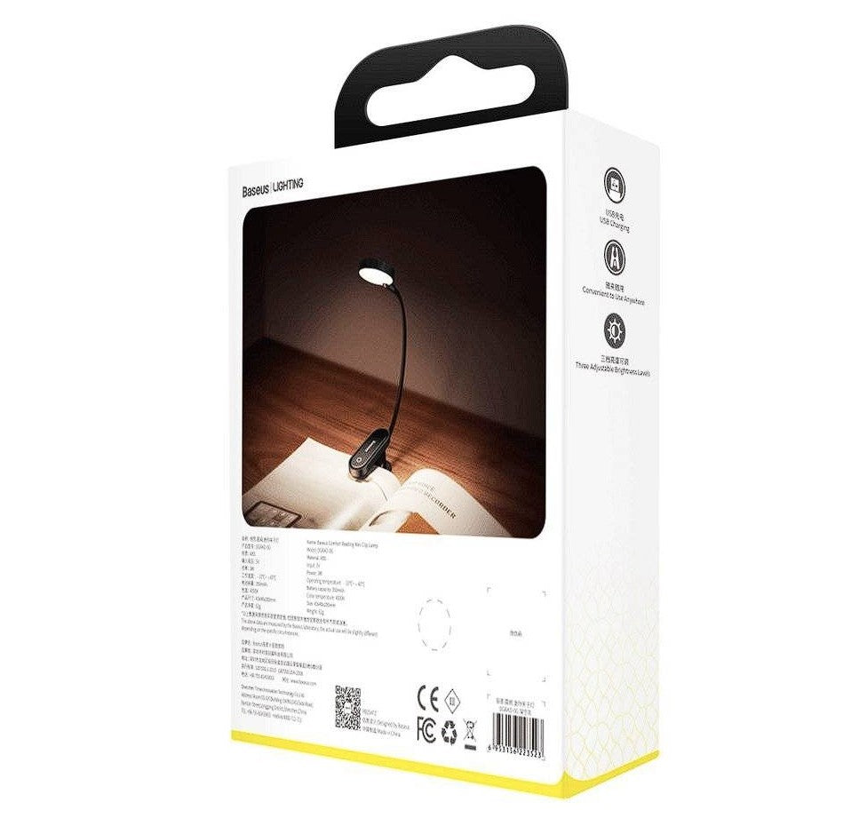 LAMPA pentru citit Baseus Comfort, LED, 3 trepte intensitate luminoasa, acumulator 400mAh, culoare 4000k "DGRAD-0G" 45507218 (include timbru verde 0.18 lei) - 6953156223523
