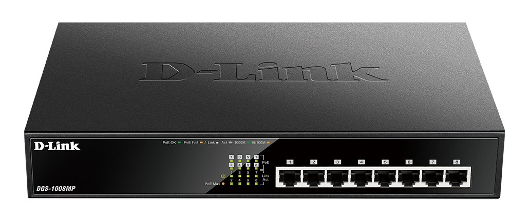 SWITCH PoE D-LINK 8 porturi Gigabit (8 PoE+), IEEE 802.3af/at, carcasa metalica, rackabil, "DGS-1008MP"