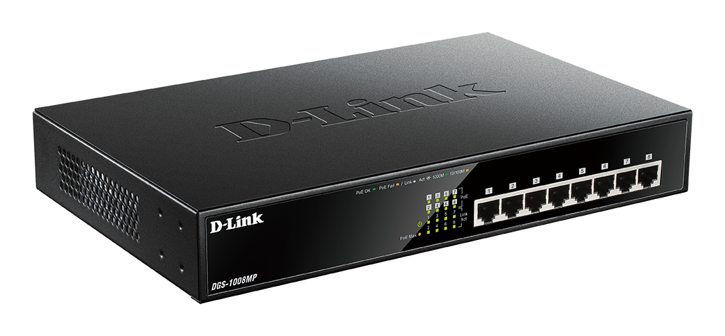 SWITCH PoE D-LINK 8 porturi Gigabit (8 PoE+), IEEE 802.3af/at, carcasa metalica, rackabil, "DGS-1008MP"
