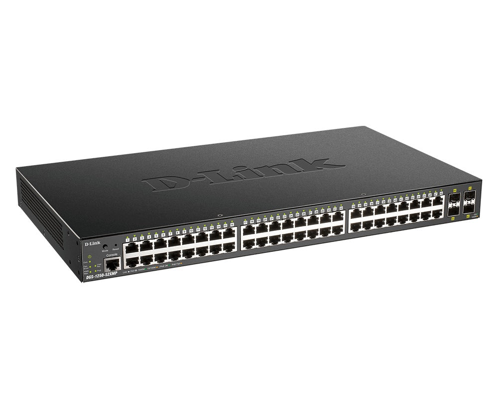 SWITCH. PoE D-Link, port Gigabit x 48, SFP SFP+ x 4, managed, carcasa metalica, "DGS-1250-52XMP"