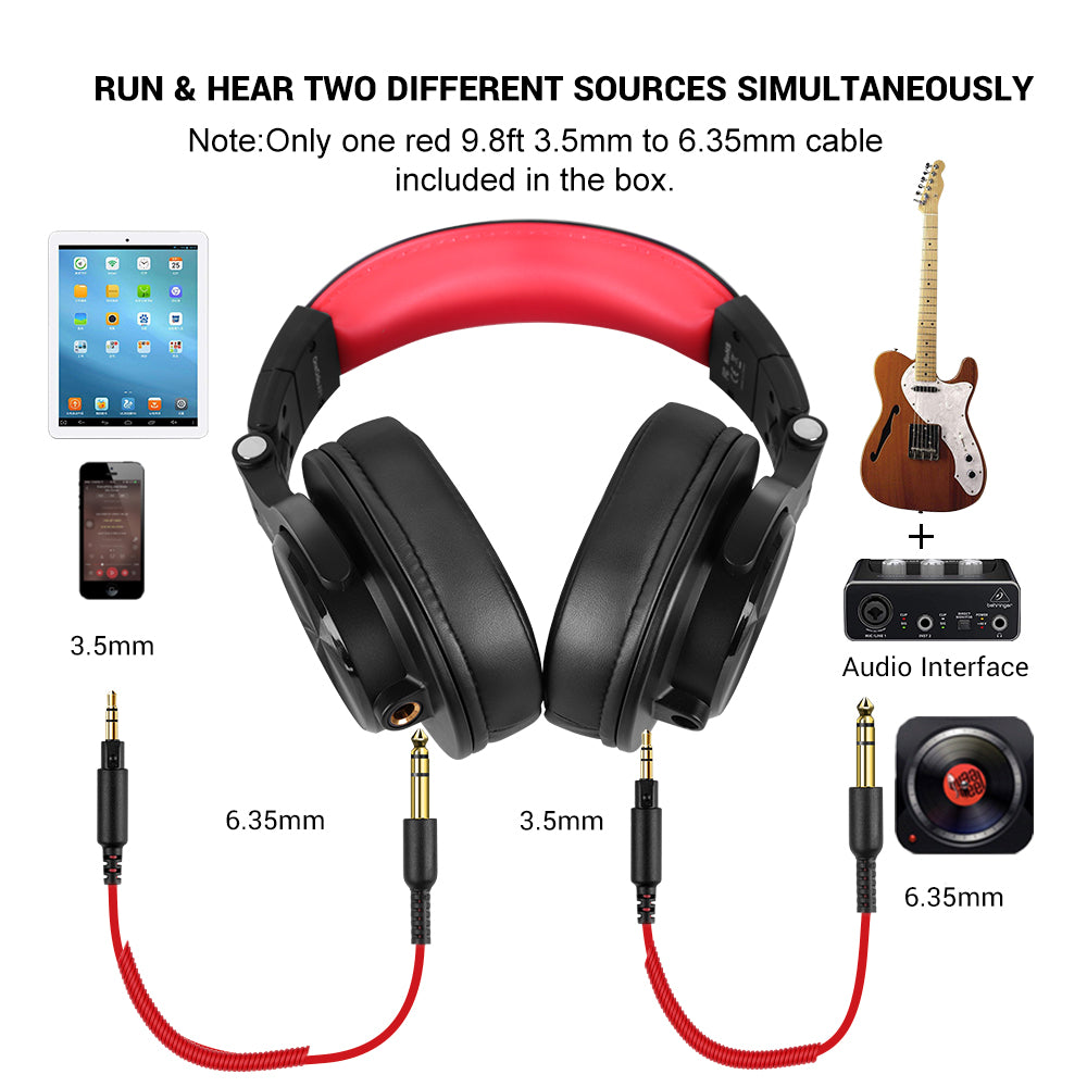 Casca OneOdio cu fir detasabil, tip over ear, utilizare profesionala, DJ, conectare prin Jack 3.5 mm | Jack 6.35 mm, difuzor 40 mm, impedanta 32 Ohm, negru | rosu, "A71-Red"