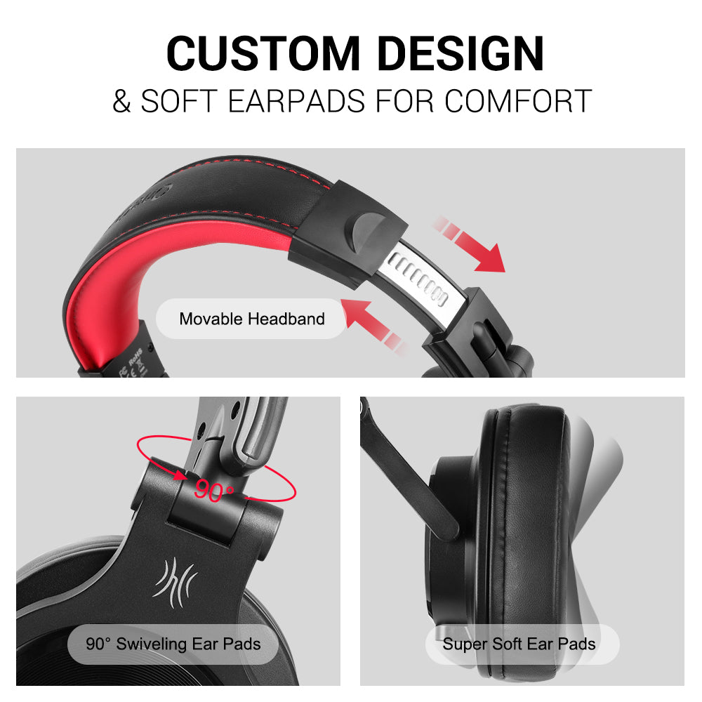 Casca OneOdio cu fir detasabil, tip over ear, utilizare profesionala, DJ, conectare prin Jack 3.5 mm | Jack 6.35 mm, difuzor 40 mm, impedanta 32 Ohm, negru | rosu, "A71-Red"