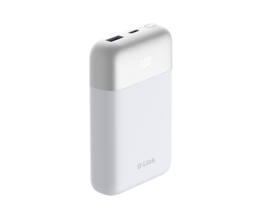 POWER BANK D-Link, 10000mAh 18W max, USB PD 3.0 si QC 3.0, 1 x USB Type-C, 1 x USB,dimensiuni 105 x 72 x 23 mm, alb "DPP-101"