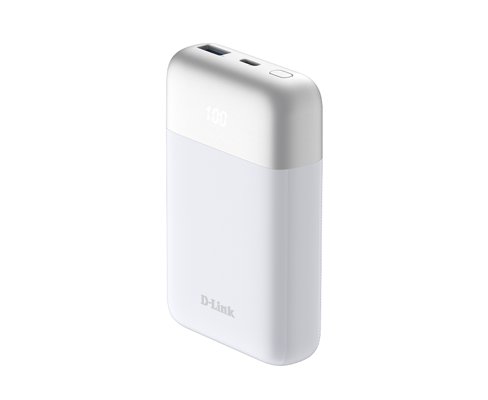 POWER BANK D-Link, 10000mAh 18W max, USB PD 3.0 si QC 3.0, 1 x USB Type-C, 1 x USB,dimensiuni 105 x 72 x 23 mm, alb "DPP-101"