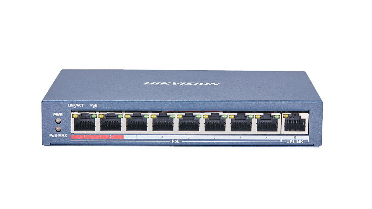 SWITCH PoE HIKVISION, port 10/100 x 8, unmanaged, nerackabil, carcasa metalica, "DS-3E0109P-E(C)"