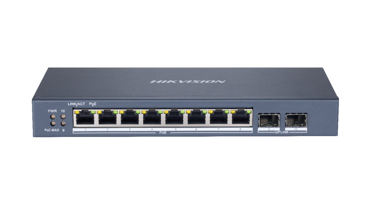 SWITCH. PoE Hikvision, port Gigabit x 8, SFP SFP x 2, managed, carcasa metalica, "DS-3E1510P-SI"