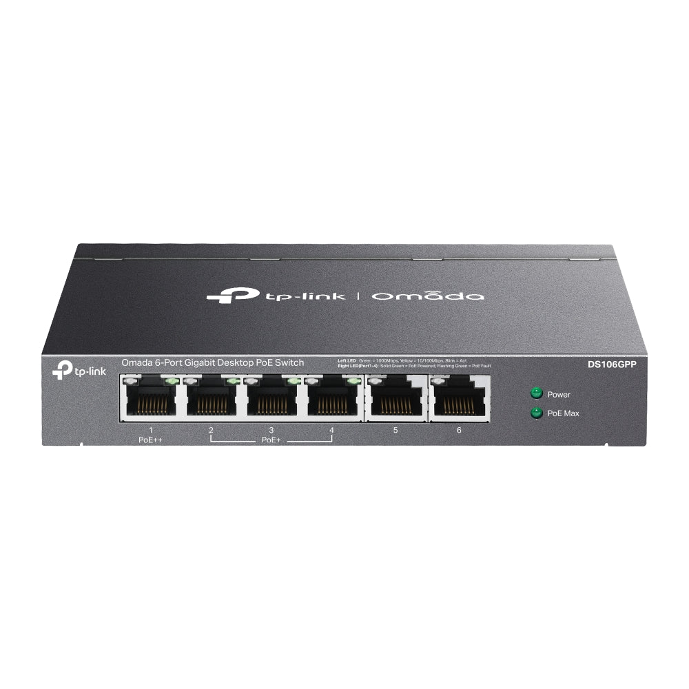 SWITCH TP-LINK Omada unmanaged, 6 porturi Gigabit (4 porturi POE+ buget total 64W), carcasa metalica "DS106GPP"