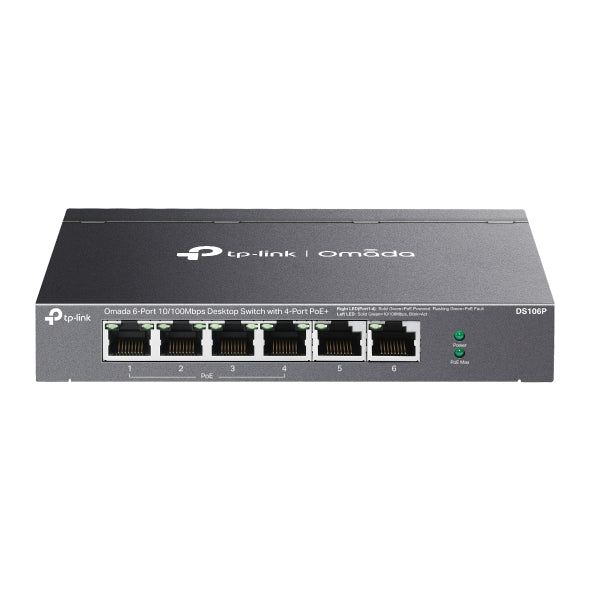 SWITCH TP-LINK Omada unmanaged, 6 porturi RJ-45 10/100 Mbps din care 4 × PoE+ putere POE maxim 67 W, IEEE 802.3af/at, carcasa metalica "DS106P"