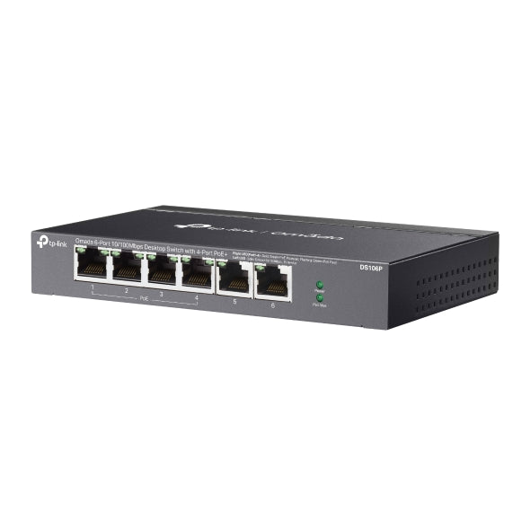 SWITCH TP-LINK Omada unmanaged, 6 porturi RJ-45 10/100 Mbps din care 4 × PoE+ putere POE maxim 67 W, IEEE 802.3af/at, carcasa metalica "DS106P"