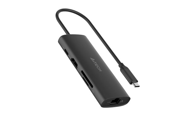DOCKING Station A4tech universal, 8-in-1, conectare PC USB Type C,USB-Cx2, USB-A 3.0x1, USB-A 2.0x1,HDMIx1 4K@30Hz,LAN Gigabit,slot SD,PD 100W,cablu 0.20m,gri, "DST-80C-GR"
