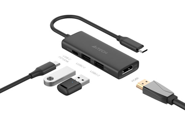DOCKING Station A4tech universal, 4-in-1, conectare PC USB Type C, USB-Cx1, USB-A 3.0x1, USB-A 2.0x1, porturi video HDMIx1 4K@30Hz, PD 100 W,cablu 0.15 m, gri "DST-40C-GR"