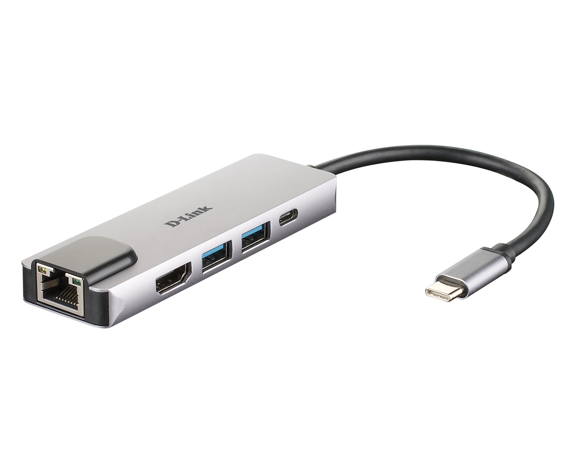 HUB extern D-LINK, porturi Gigabit LAN x 1, USB 3.0 x 2, HDMI x 1, USB Type C x 1, conectare prin USB Type C, cablu 17 cm, argintiu "DUB-M520"
