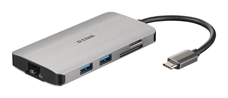 HUB extern D-LINK, porturi Gigabit LAN x 1, SD/microSD Dual Card Reader x 1, USB 3.0 x 3, HDMI x 1, USB Type C x 1, conectare prin USB Type C, cablu 15 cm, argintiu "DUB-M810"