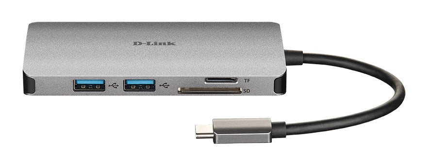 HUB extern D-LINK, porturi Gigabit LAN x 1, SD/microSD Dual Card Reader x 1, USB 3.0 x 3, HDMI x 1, USB Type C x 1, conectare prin USB Type C, cablu 15 cm, argintiu "DUB-M810"